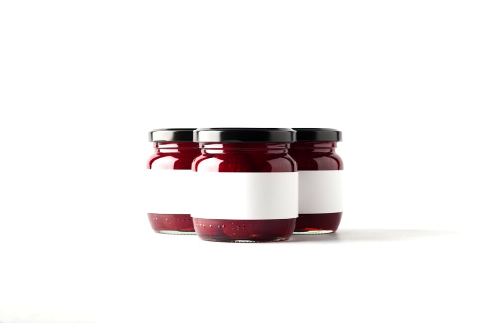 Strawberry Jam Jar Mock-Up - Three Jars. Blank Label