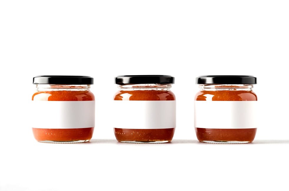 Quince Jam Jar Mock-Up - Three Jars. Blank Label