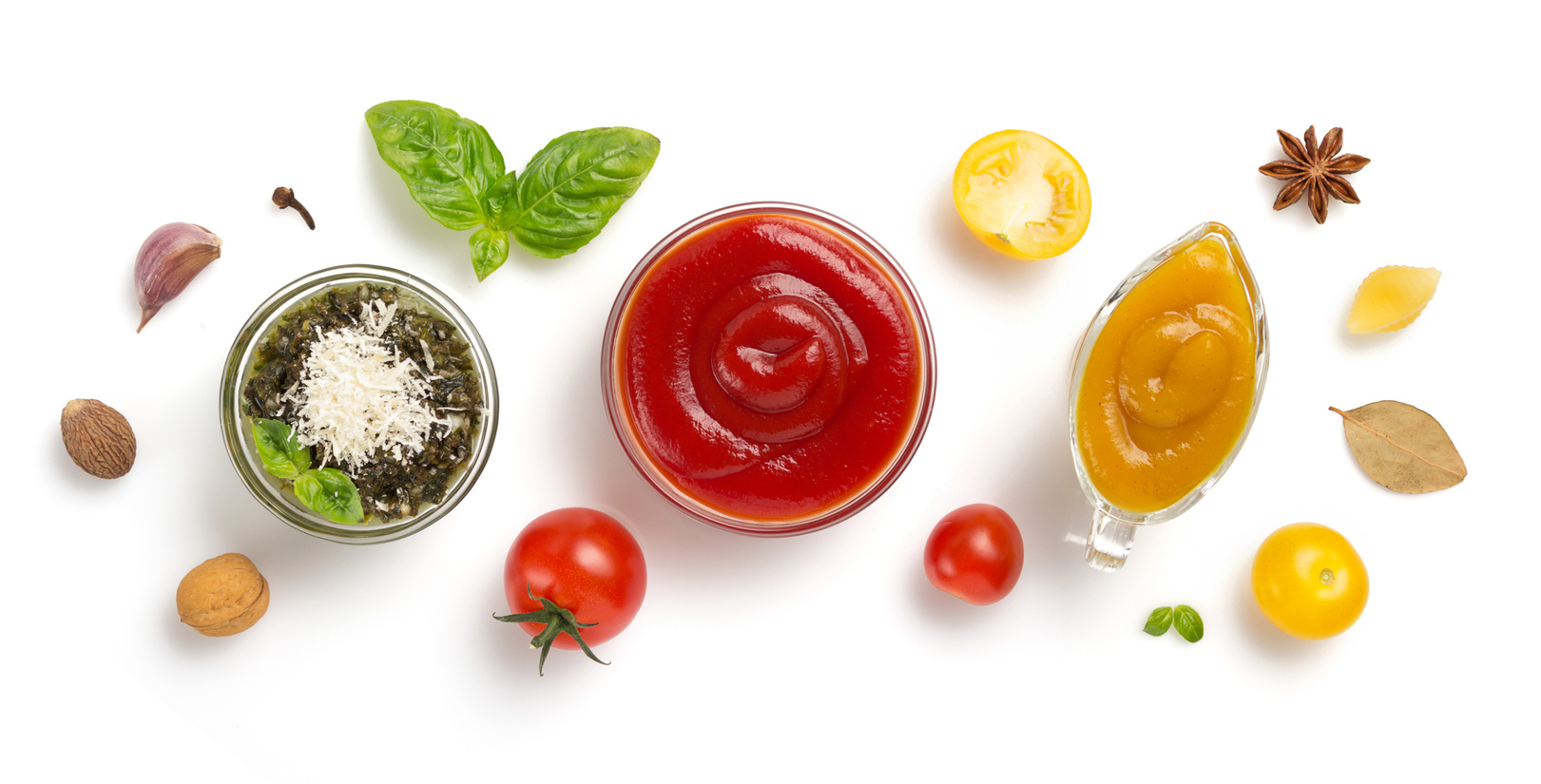 Set of Dip Sauces in Bowl on White Background 